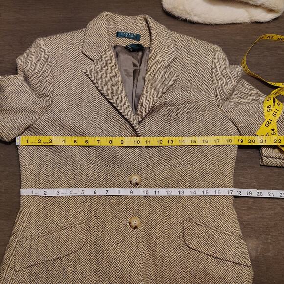 Ralph Lauren Wool Silk Blend Herringbone Blazer Jacket 12P Equestrian Preppy - Picture 7 of 16
